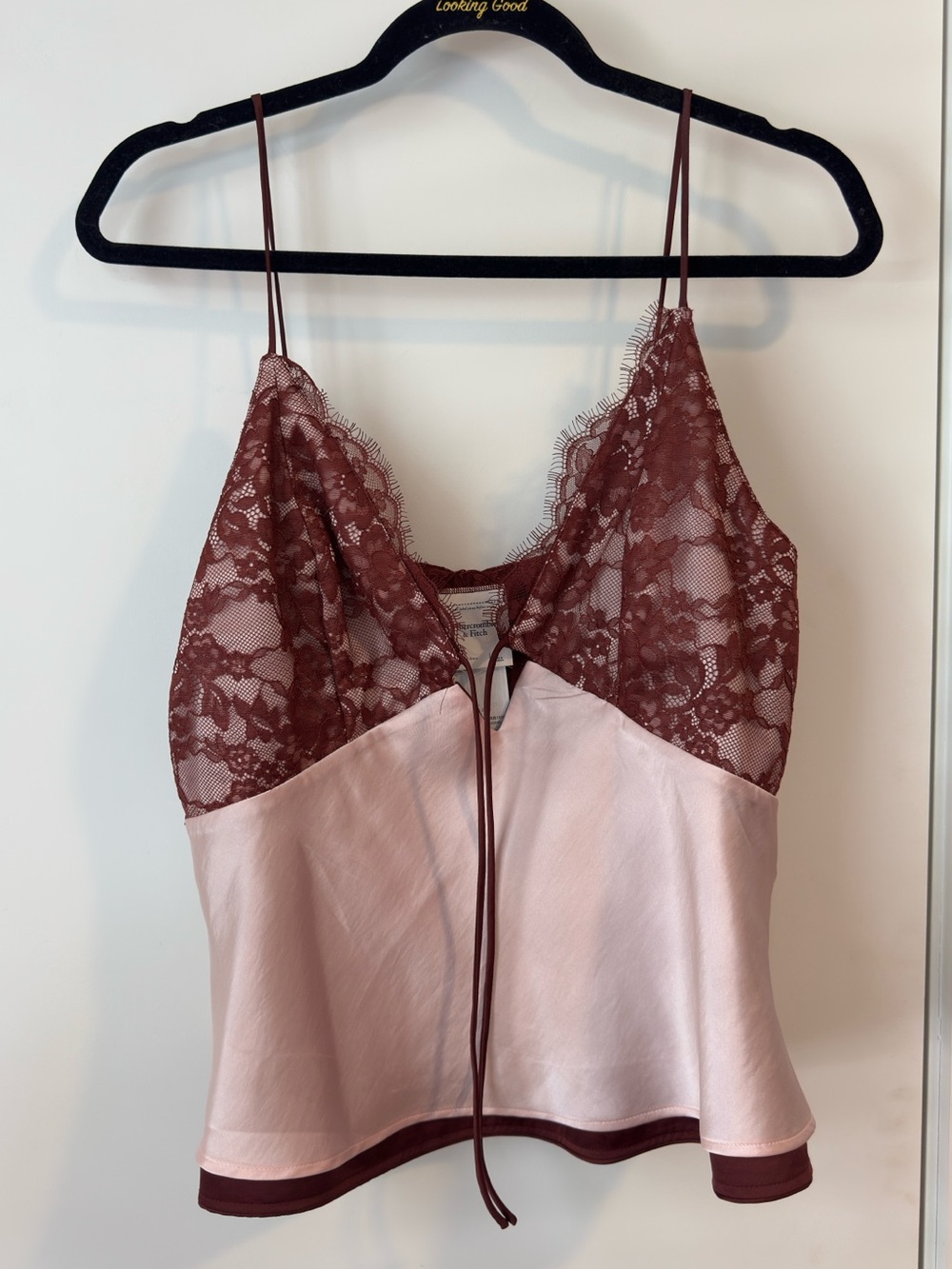 Reversible Lace Trim Burgundy Satin Cami - Picture 3 of 4